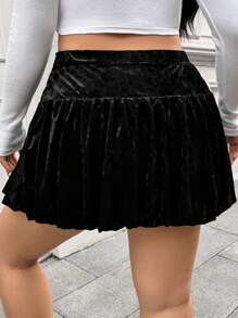 SHEIN EZwear Plus Size Women's Solid Color Pleated Minimalist A-Line Skirt, Casual Daily Wear - Black - View 2