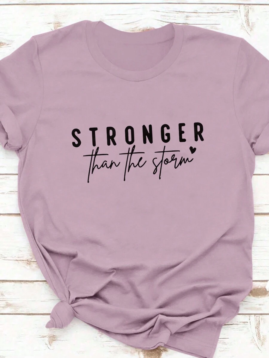 INAWLY 圆领短袖英文字母印花 T 恤，休闲图案 T 恤女式上衣