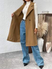 Chiquease Dwustronna bezrękawnik wełniany damski w stylu biurowym - Brązowy - Zobacz 3