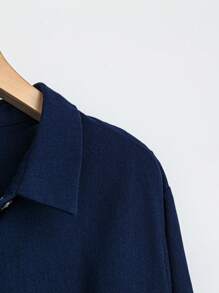 EMERY ROSE Plus Size Fall Clothes Curve Thanksgiving Women Outfit Solid Color Casual Shirtdress, Spring Autumn - Navy Blue - View 4