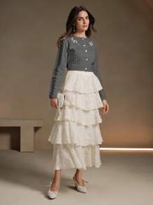 Anewsta Suéter de punto con cuello anudado y abertura delantera elegante para damas