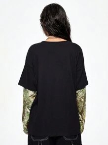 ROMWE Grunge Punk Casual & Oversized Dry Branch & Letter Print T-Shirt For Women, Sports Style