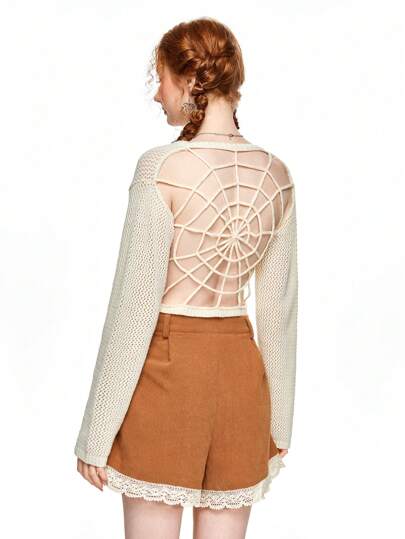 Goth Pull ample à manches longues, dos nu, col rond, unicolore, sexy