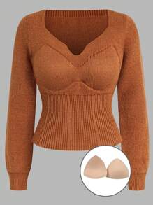 Calvaya Suéter de manga larga con hombros descubiertos, ajustado, acolchado y de cuello bajo para mujer