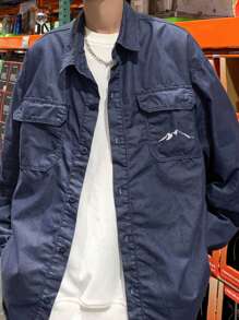 Claim Dot Men's Loose Fit Drop Shoulder Denim Blue Casual Shirt - Dark Wash - View 3