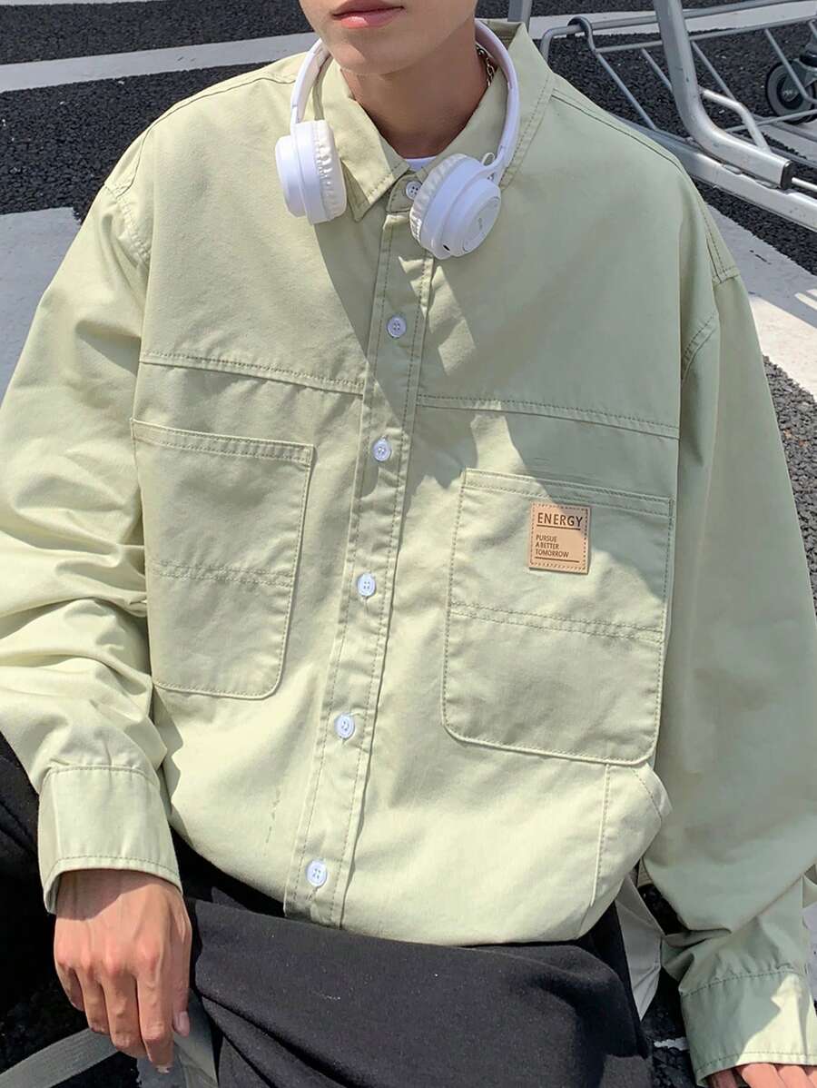 Claim Dot Men's Loose Fit Beige Denim Casual Raglan Shirt - Beige - View 1