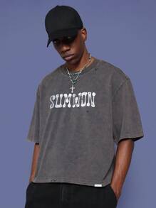 SUMWON Camiseta ajustada lavada con estampado gráfico - Negro - Ver 1