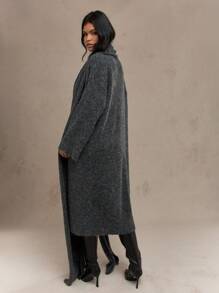 MISSGUIDED Áo khoác len cardigan ngoại cỡ sang trọng kết hợp khăn choàng cổ siêu dài thời trang mùa đông thu đông ấm áp thường ngày - Màu xám đen - Xem 2