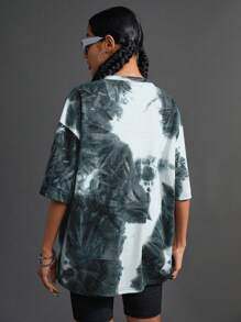 Streetz SHEIN Sport Tie-Dye Print Short Sleeve Active T-Shirt - Dark Green - View 2