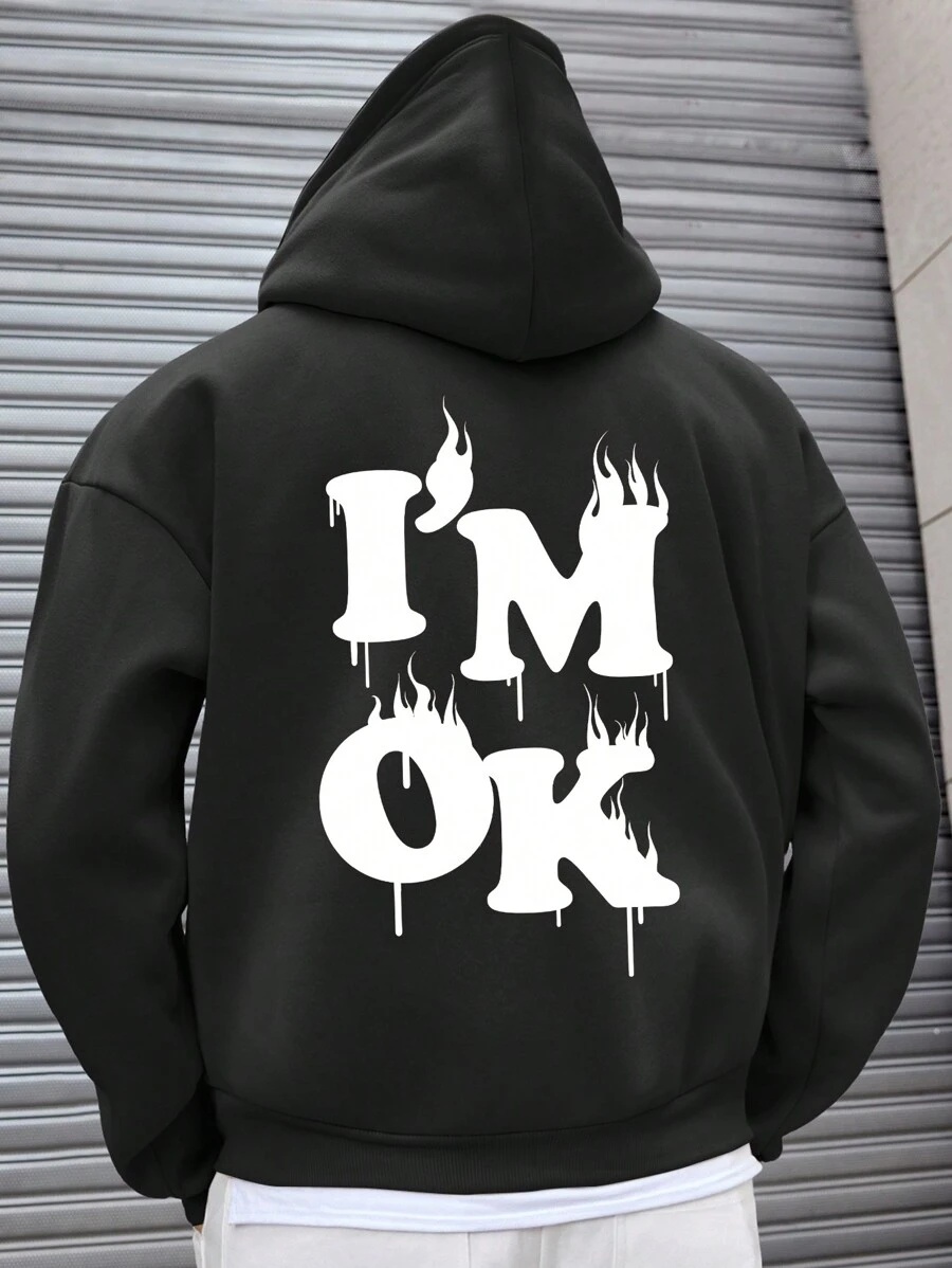 Manfinity Hypemode 男士宽松厚重套头连帽衫，黑色 - 黑色 - 查看 1