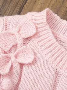 Newborn Autumn-Winter Dress, Baby Girls Cute Bow Patchwork Knitted Dress - Pink - View 5