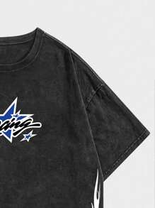 ROMWE MEN Street Life Áo thun nam cổ điển giặt axit, mùa hè - màu đen - Xem 3
