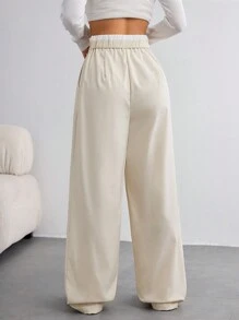 SHEIN BASICS 2 chiếc quần ống đứng lưng cao dệt trơn rộng rãi cho nữ - Nhiều màu - Xem 10