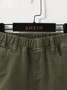 SHEIN Explorewe 2pcs Young Boy Casual Green Washed Denim Jacket Jeans Set, For Everyday & Back To School Wear Chic Outfits For Autumn/Winter - Army Green - View 5