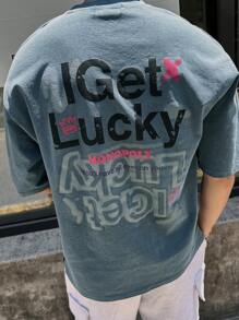 DAZY Men's Summer Casual Slogan Print T-Shirt - Blue - View 2