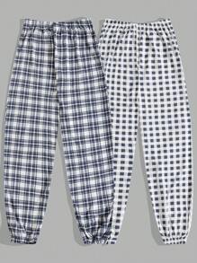 RueChic Men Plaid Printed 2pcs Pack Regular Homewear Bottom Pants - Multicolor - View 1