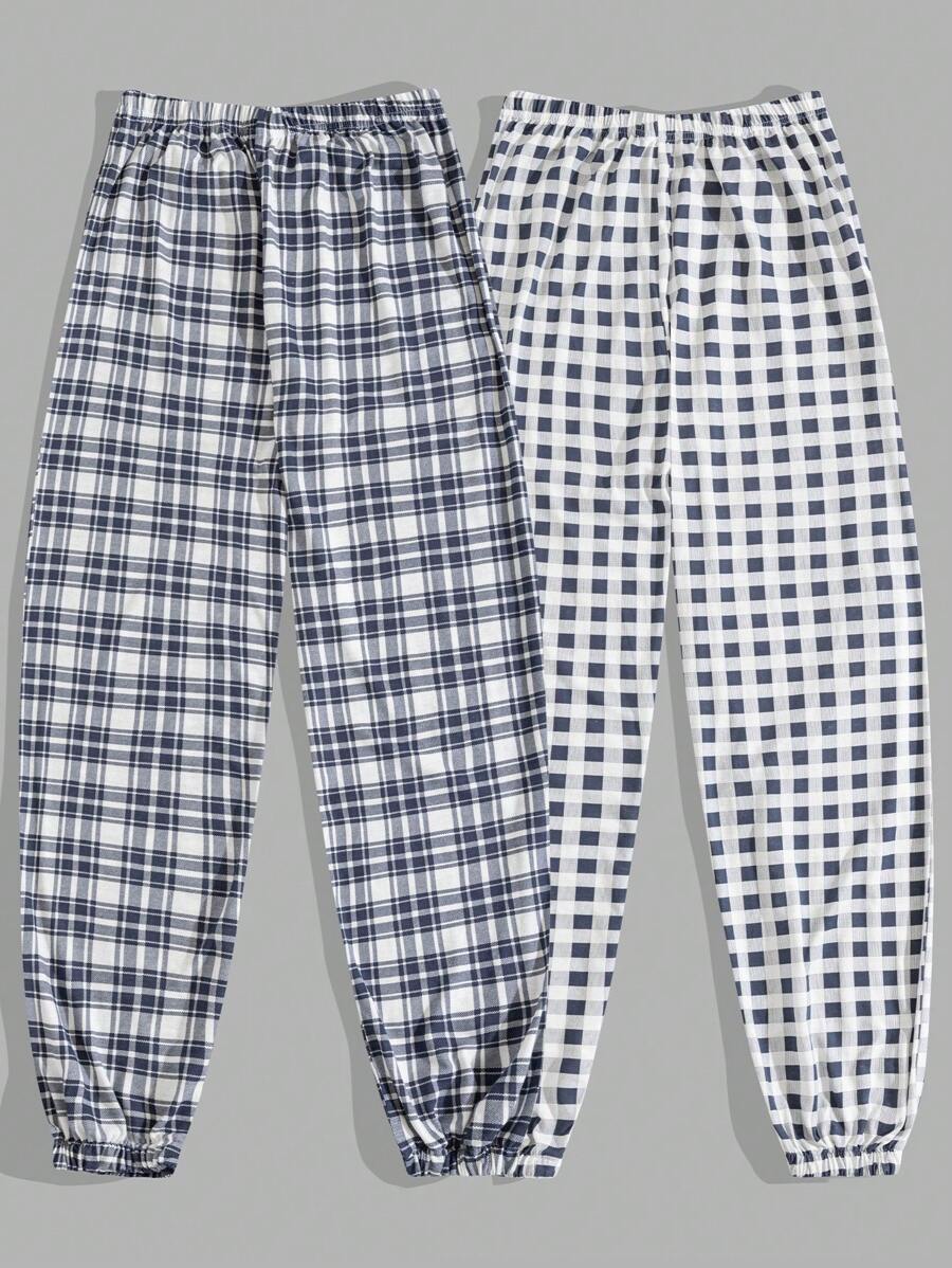 RueChic Men Plaid Printed 2pcs Pack Regular Homewear Bottom Pants - Multicolor - View 1