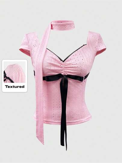 J-Fashion Y2K Sweet Scarf Bow Knot Women's T-Shirt