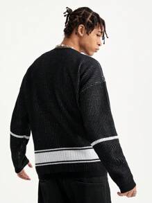 Manfinity EMRG Men's Casual Loose Fit Letter & Number Color Block Dropped Shoulder Sweater - Multicolor - View 4