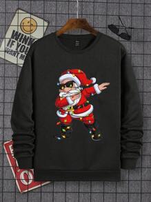 Manfinity Men's Santa Claus Print Fleece Sweatshirt, Christmas - Black - View 1