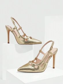 CUCCOO SZL Women's Fashion Gold Snakeskin Hollow-Out High Heels For Commuting, Dates, Parties, Weddings, Holidays Spring Shoes Spring Break Easter Prom Heels - Gold - View 3