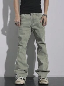 Manfinity EMRG Men's Casual Straight Leg Washed Denim Jeans - Green - View 5