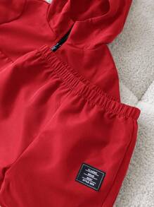 SHEIN 2 件男婴圣诞装饰针织领连帽衫和松紧腰裤套装，休闲运动百搭装，适合外出、居家、圣诞派对