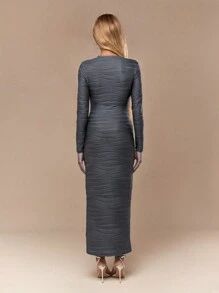 MISSGUIDED 纹理裹腰结饰长袖长裙 - 棕色 - 查看 2