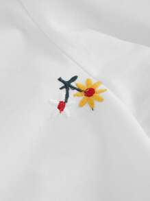 SHEIN MOD Plus Size Velvet Embroidered Vintage Romantic Flared Sleeve Shirt - Beige - View 4