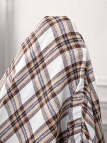 SHEIN LUNE 大码格子印花纽扣长袖休闲连衣裙，适合秋季穿着，女士大码服装。