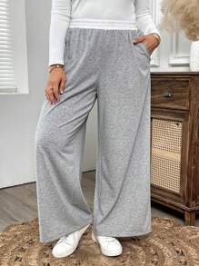 EMERY ROSE Pantalones casuales sencillos de unicolor con parches y bolsillos, talla grande