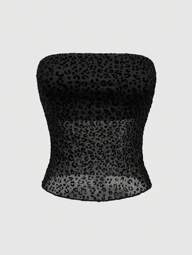 ROMWE Goth Women Leopard Print Sheer Mesh Bandeau Top