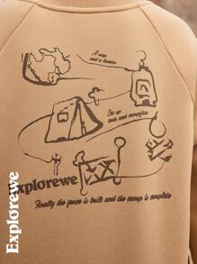 SHEIN 2pcs Tween Boys Outdoor Camping Slogan Print Sweatshirt And Sweatpants Set