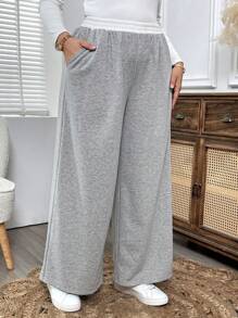 EMERY ROSE Pantalones casuales sencillos de unicolor con parches y bolsillos, talla grande