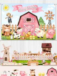 SHEIN 1 件农场动物风格生日派对背景横幅 210*150cm/150*100cm/75*100cm 生日派对房间墙壁、室内外围栏横幅装饰挂布、节日装饰家居节日礼物回学校情人节的完美装饰 - 彩色 - 查看 5