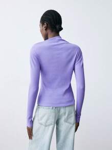 Maija Women's Autumn Purple Solid Color Long Sleeve Casual Rib Knit T-Shirt