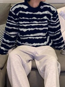 DAZY 男士圆领长袖条纹毛衣，休闲秋季