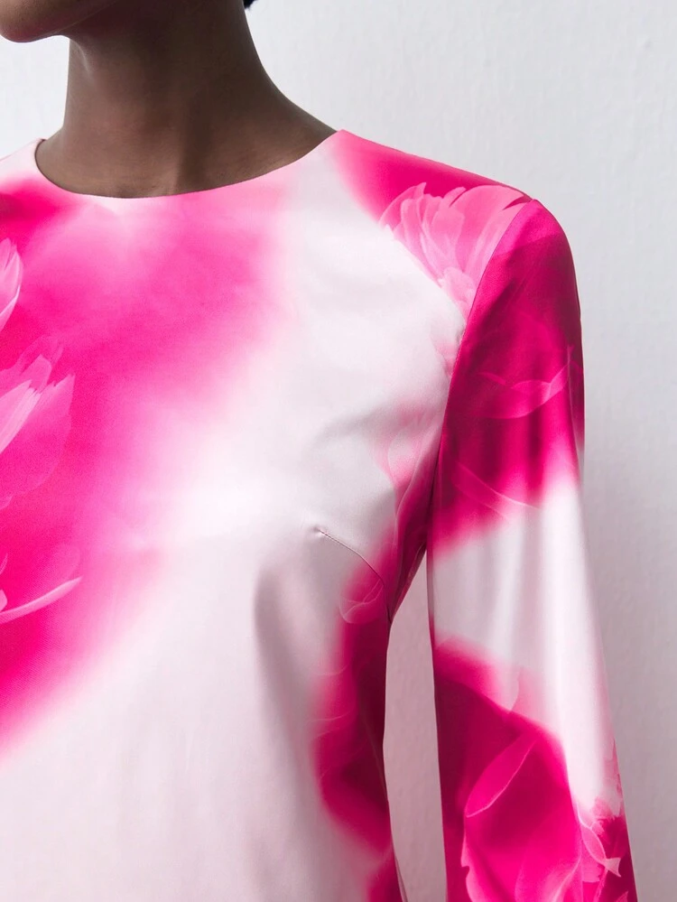 SHEIN Maija Women's Floral Print Round Neck Flare Sleeve Elegant Mini Dress