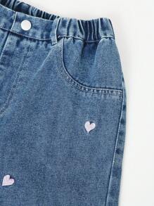 SHEIN Quần Jeans Thường Ngày Phong Cách Y2K Rộng Rãi Màu Xanh Dương Có Thêu Hình Trái Tim Cho Bé Gái Tuổi Teen, Thích Hợp Mặc Hàng Ngày - Rửa tối - Xem 6
