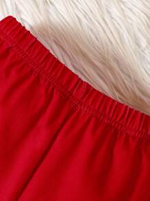 2 件装年轻男孩趣味圣诞印花拼接牛奶丝保暖长袖衬衫和裤子套装带帽子，休闲睡衣，舒适贴身 - 紅色 - 查看 3