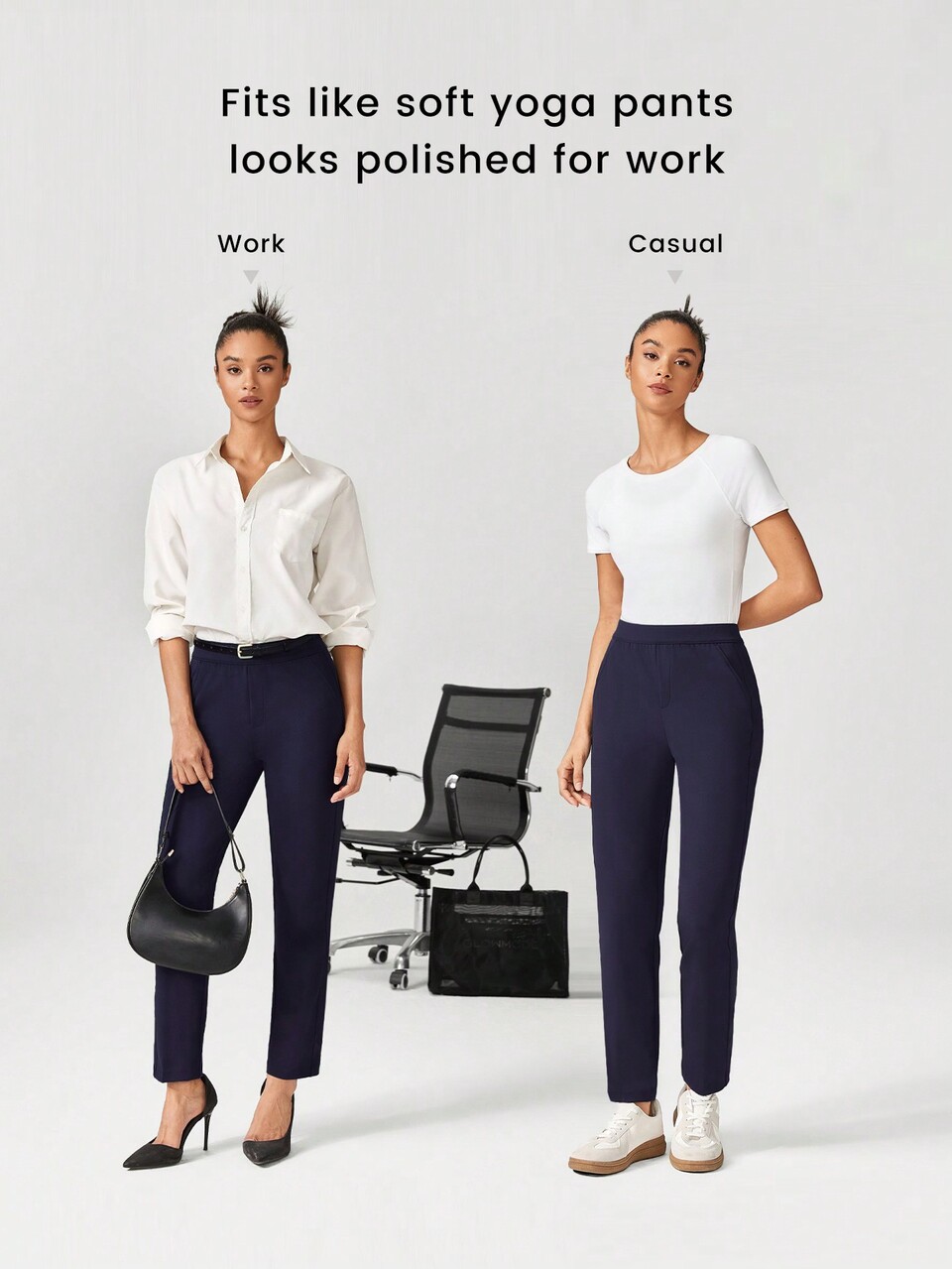 26'' Wrinkle-Resistant Stretchy Tapered Work Pants Daily Office