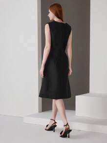 Modelyn 女士簡約純色日常無袖派對裙 - 黑色 - 查看 2