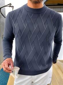 Middle Aged Casual Round Neck Sweater With Men's Nine Quarter Sleeves For Warmth - Dark Grey - View 3