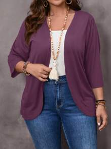 EMERY ROSE Plus Size Vacation Casual Solid Color Teacher Outfits Fall Women Clothes Jacket - Purple - View 4