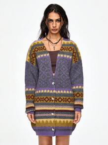 ROMWE Hippie Áo khoác cardigan dài tay cài nút phía trước cho nữ, mặc hàng ngày - Nhiều màu - Xem 5
