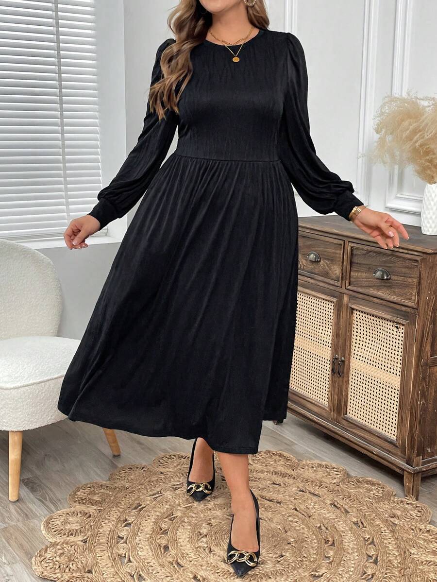 EMERY ROSE 大码优雅纯色泡泡袖连衣裙，秋冬女装