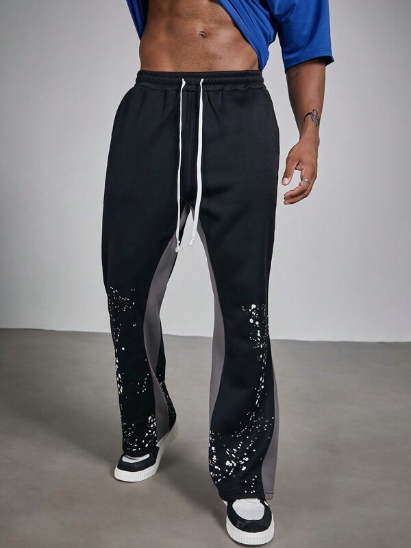 Manfinity Roughcore Plus Size Men's Casual Contrast Splicing Drawstring Waist Sweatpants