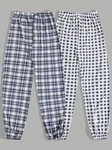 RueChic Men Plaid Printed 2pcs Pack Regular Homewear Bottom Pants - Multicolor - View 2