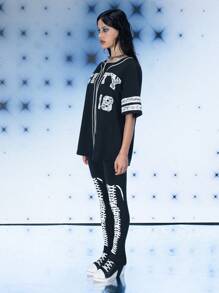 FREAK CITY Designer Women Embroidered Lace Contrasted Piping Top, Retro Street Black Top, Holiday, Vacation, Spring & Summer, Going Out, Festival, Ibiza Fits - Black - View 5