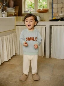 SHEIN Baby Jungen Lässiges, süßes, mit Buchstaben besticktes, minimalistisches Langarm-Sweatshirt und Hosen Set, geeignet für Temperaturwechsel im Frühling und Herbst, passend für Ausflüge und Zusammenkünfte - Verschiedenfarbig - Übersicht 5